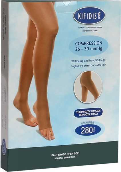 Kifidis 280 Den. 26-30 Mmhg Külotlu Mikrofiber Burnu Açık Bej / Beige - Xl