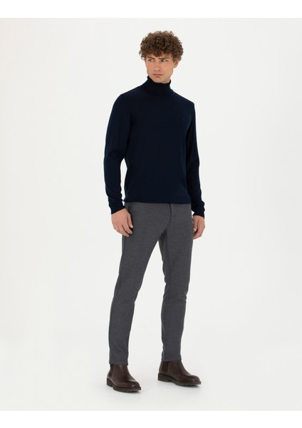 Erkek Lacivert Slim Fit Kanvas Pantolon 50278472-VR033