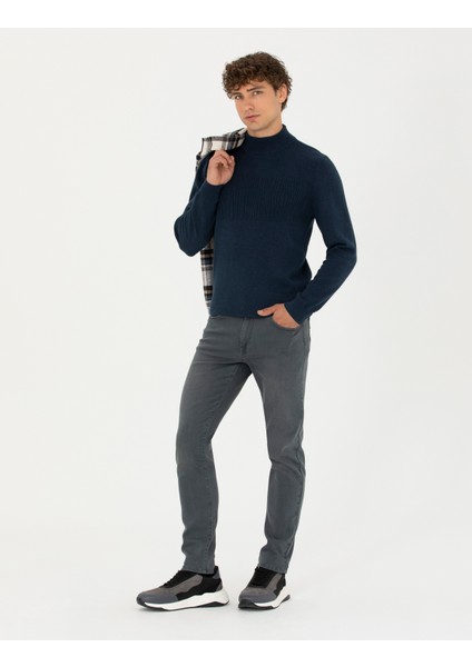 Erkek Lacivert Melanj Slim Fit Balıkçı Yaka Triko Kazak 50281846-VR120