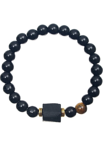 Doğal Taş Kaplan Gözü Mıknatıs Turmalin Erkek Bileklik - Siyah (Yurt Dışından)