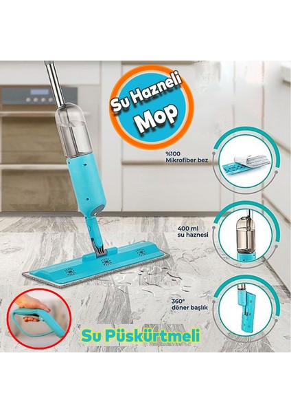 Ev Ofis Işyeri Cam Duvar Parke Yer Zemin Silme Temizleme Püskürtmeli Su Hazneli Mop