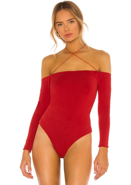 Kadın Kırmızı Ip Askılı Jarse Bodysuit