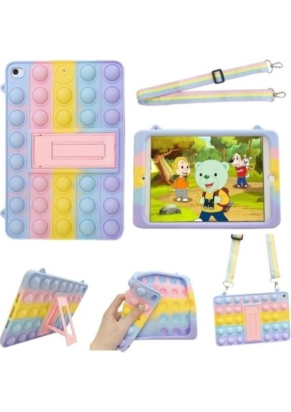 Apple Ipad Mini 4 Kılıf Seri A1538,A1550 Yatay Standlı Askılıklı Silikon Popit Kids Kılıf