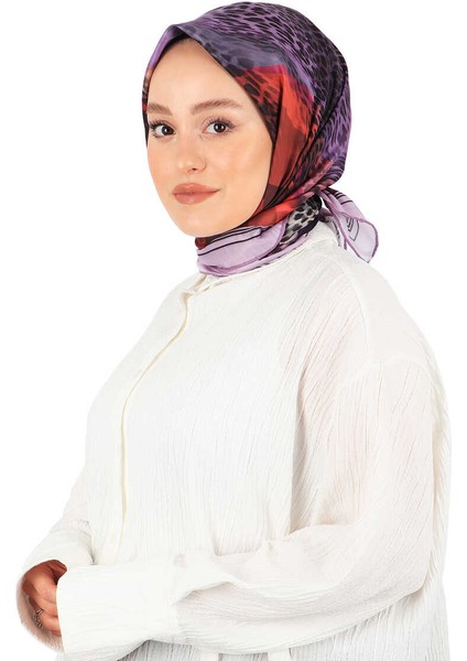 Lila Leopar Desen Soft Eşarp