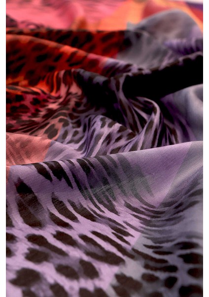 Lila Leopar Desen Soft Eşarp