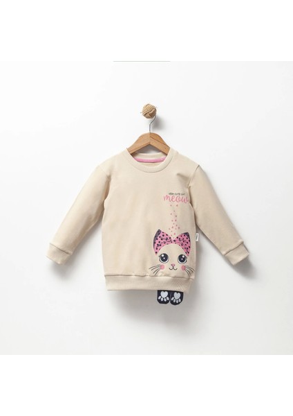 Jolbaby Kedicik Detaylı Kız Çocuk Sweatshirt Bluz