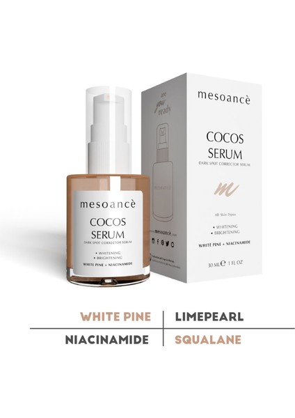 Cilt Serumu Niacinamide Leke , Eşitleyici Serum Cocos Dark Spot Corrector 30 ml