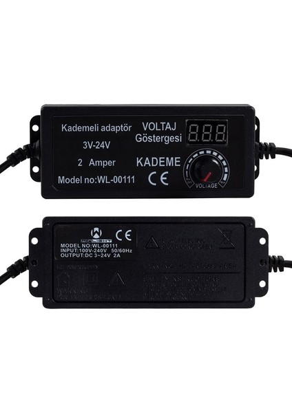 Wınlıght WL-00111 3 Volt - 24 Volt 2 Amper 5.5x2.5mm Uçlu Dıgıtal Ekranlı Ayarlı Kademeli Adaptör Adaptör Siyah