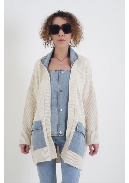 Taş Denim Detaylı Hırka