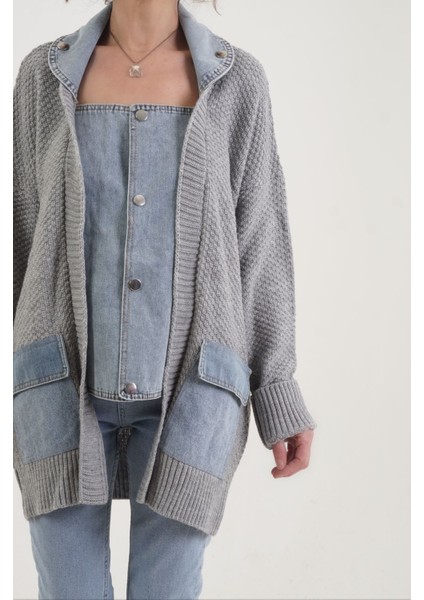 Gri Denim Detaylı Hırka fiyatları