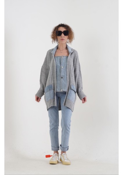 Gri Denim Detaylı Hırka modelleri