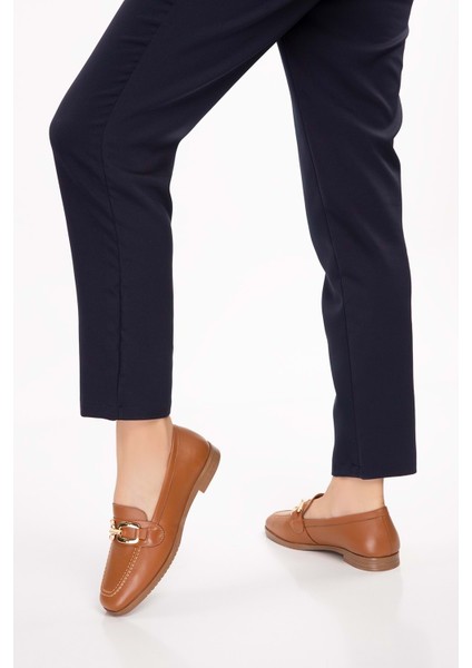 Hakiki Deri Kadın Köşeli Burun Loafer ESL.B06 - Taba - 38 modelleri