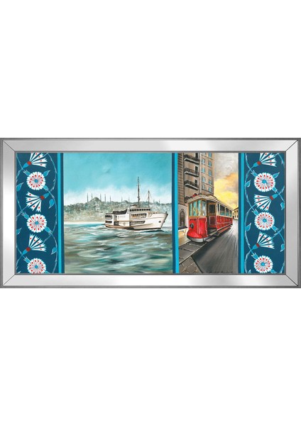 Istanbul Boğaz Vapuru ve Tramvay Motifli Kanvas Tablo