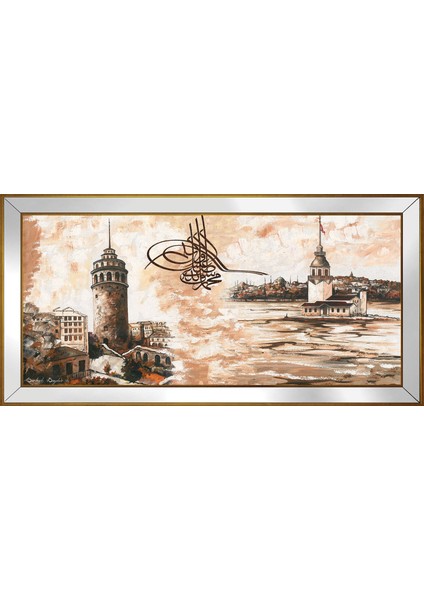 Tuğra Eski Galata ve Kız Kuleleri Motifli Kanvas Tablo
