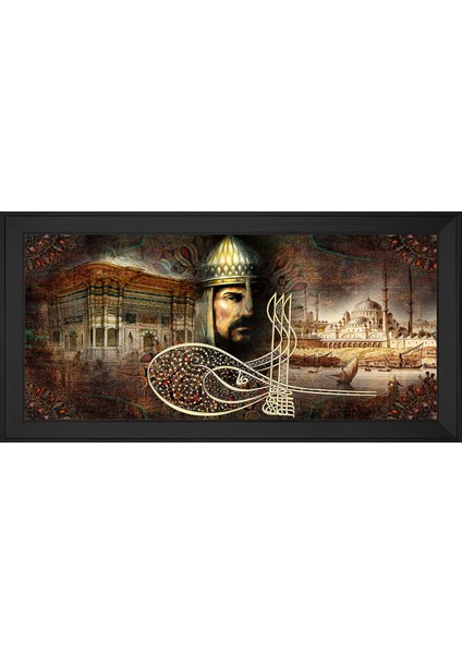 Fatih Sultan Mehmet ve Eski Istanbul Motifli Kanvas Tablo