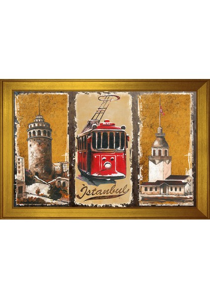 Galata Kulesi Tramvay Kız Kulesi Motifli Kanvas Tablo
