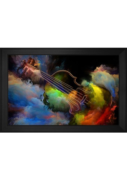 Keman ve Renkli Soyut Şekiller Motifli Kanvas Tablo