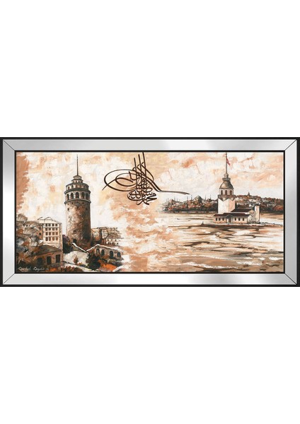 Tuğra Eski Galata ve Kız Kuleleri Motifli Kanvas Tablo