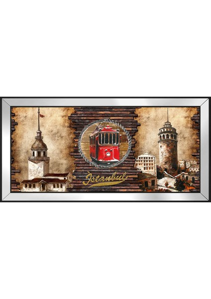 Tramvay Eski Galata ve Kız Kuleleri Motifli Kanvas Tablo