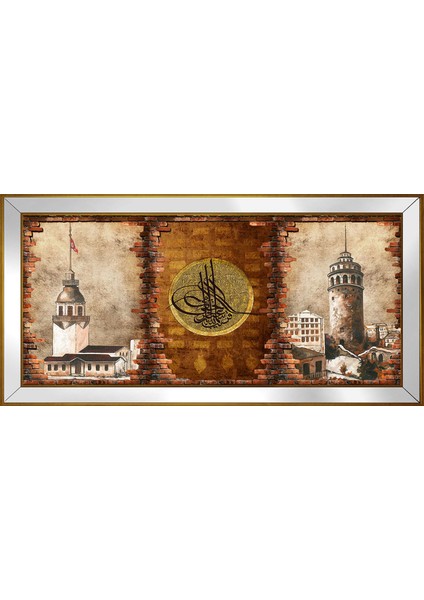 Tuğra Eski Galata ve Kız Kuleleri Motifli Kanvas Tablo