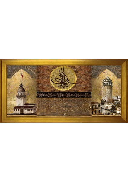Tuğra Eski Galata ve Kız Kuleleri Motifli Kanvas Tablo