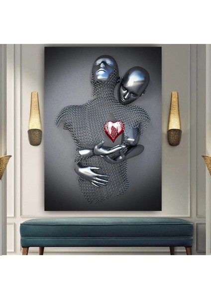 Kalbim Senin Metalik Efektli Duvar Sanatı Kanvas Tablo