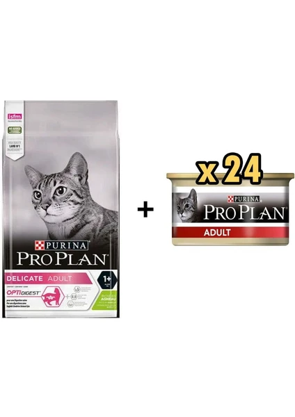 Pro Plan Delicate Kuzulu Yetişkin Kedi Maması 3 kg +24 Adet Proplan Adult Tavuk Etli Yetişkin Kedi Konservesi 85 gr