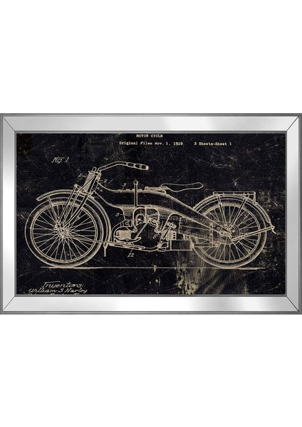 1919 Harley Motorsiklet Patent Çizimi Motifli Kanvas Tablo