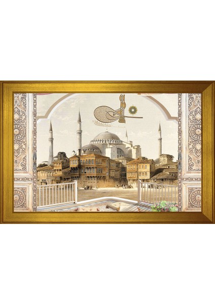 Tuğra Eski Istanbul Ayasofya Camii Motifli Kanvas Tablo
