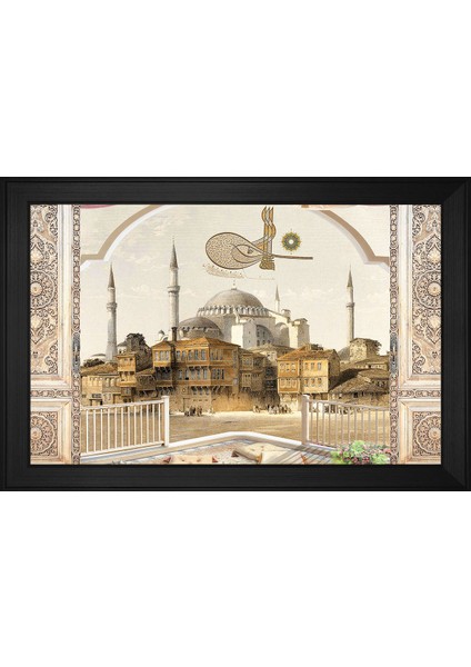 Tuğra Eski Istanbul Ayasofya Camii Motifli Kanvas Tablo