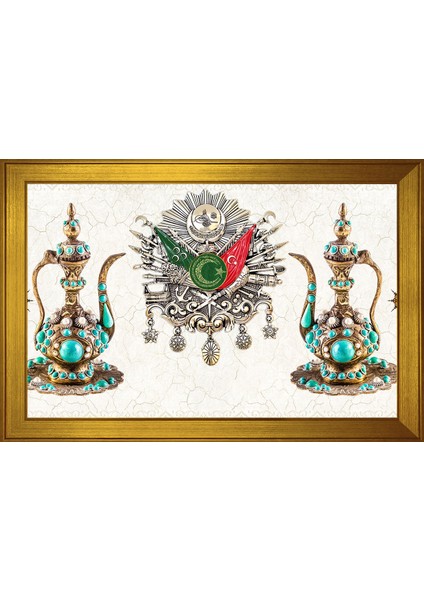 Tuğra ve Süslü Sürahiler Motifli Kanvas Tablo