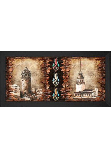 Eski Galata ve Kız Kuleleri Motifli Kanvas Tablo