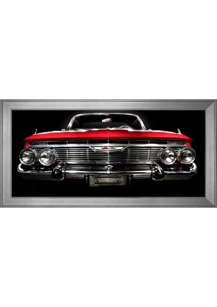 Kırmızı 1961 Chevrolet Impala Araba-2 Motifli Kanvas Tablo
