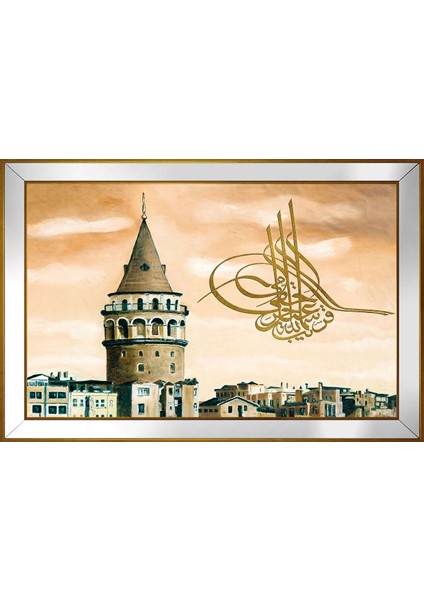 Galata Kulesi ve Tuğra Motifli Kanvas Tablo
