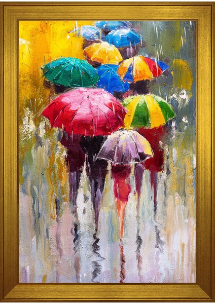 Renkli Şemsiyeler Soyut Motifli Kanvas Tablo