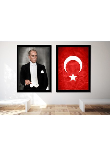 Atatürk ve Bayrak Kanvas Tablo Seti