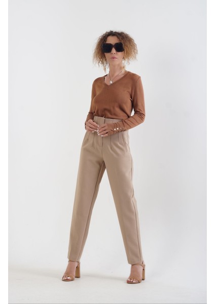 Kahverengi V Yaka Kolu Metal Düğmeli Kazak fırsatları