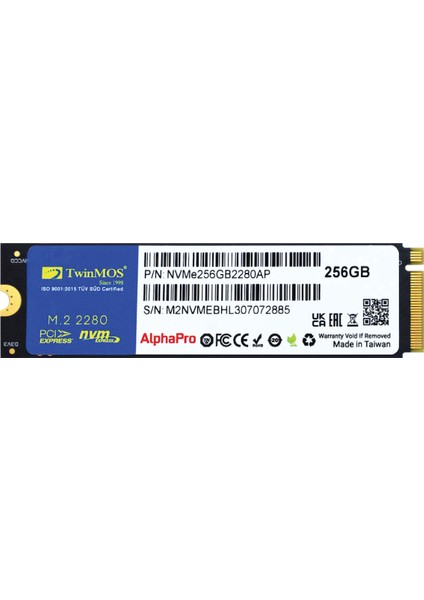 NVMe256GB2280Ap 256GB 3600-3250MB M.2 PCIe Gen3 NVMe SSD