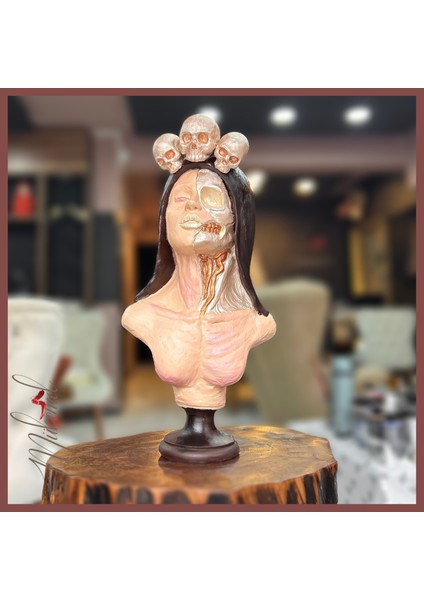 Şeker kafatası Catrina büstü –güçlü kadın figürü, dekoratif sanatı, heykel–Mükemel orijinal tasarım