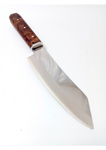 El Yapımı Ceviz Saplı Paslanmaz Çelikten Şef Bıçağı Uzunluk 33 cm (Kutulu)