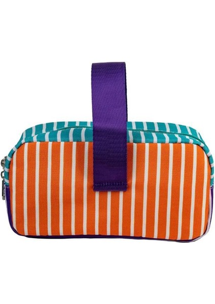 Kilitli Çok Amaçlı Çanta - Çizgili Model Kalem Kutusu / Makyaj Çantası Turuncu-Mor-Nane Yeşili fiyatları