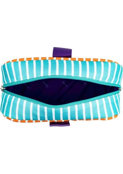 Kilitli Çok Amaçlı Çanta - Çizgili Model Kalem Kutusu / Makyaj Çantası Turuncu-Mor-Nane Yeşili modelleri
