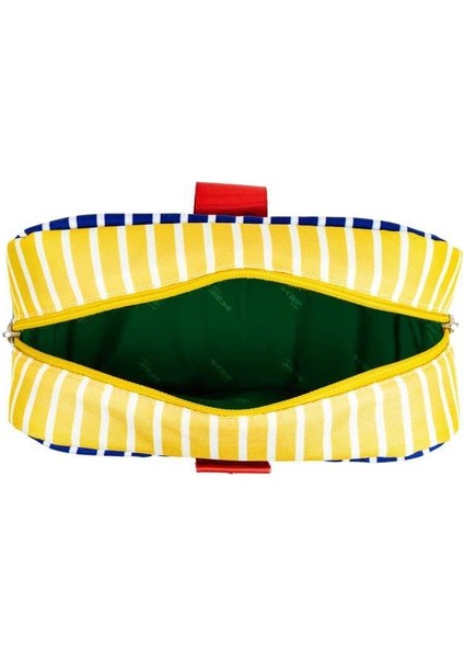 Kilitli Çok Amaçlı Çanta - Çizgili Model Kalem Kutusu / Makyaj Çantası Mavi-Yeşil-Sarı fırsatları