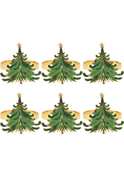 Adet Yeşil Noel Ağacı Peçete Halkaları, Kırmızı ve Noel Yemek Masası Için Tasarlanmış Altın Yüzükler (Yurt Dışından)
