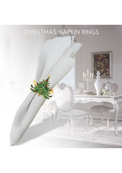 Adet Yeşil Noel Ağacı Peçete Halkaları, Kırmızı ve Noel Yemek Masası Için Tasarlanmış Altın Yüzükler (Yurt Dışından)