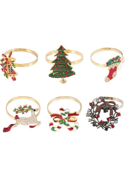 6 Adet Noel Peçete Halkaları Noel Peçete Tutucu Yüzükler Tatil Parti Yemeği Masa Dekorasyon Için Çelenk (Yurt Dışından)