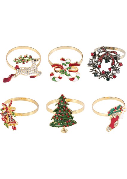 6 Adet Noel Peçete Halkaları Noel Peçete Tutucu Yüzükler Tatil Parti Yemeği Masa Dekorasyon Için Çelenk (Yurt Dışından)