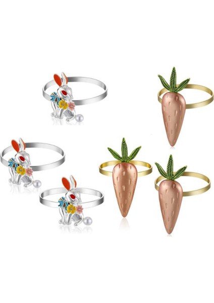 6 Parça Peçete Halkası Tavşan Havuç Peçete Tutucu Paskalya Peçete Tokası Paskalya Düğün Masa Süsü (Yurt Dışından)