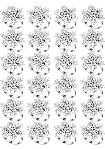 24 Set Rhinestone Kar Tanesi Peçete Halkaları Noel Yemek Masası Süslemeleri Için Toplu Metal Peçete Toka Tutucu (Yurt Dışından)