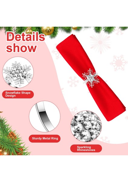 24 Set Rhinestone Kar Tanesi Peçete Halkaları Noel Yemek Masası Süslemeleri Için Toplu Metal Peçete Toka Tutucu (Yurt Dışından) modelleri